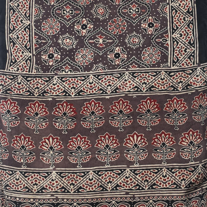 Ajrakh Modal Silk Natural Dye Hand Block Print Stole With Tassels - 2 Mtr Length   -  SKU : EK28901Z