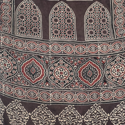 Ajrakh Modal Silk Natural Dye Hand Block Print Stole With Tassels - 2 Mtr Length   -  SKU : EK2890AA
