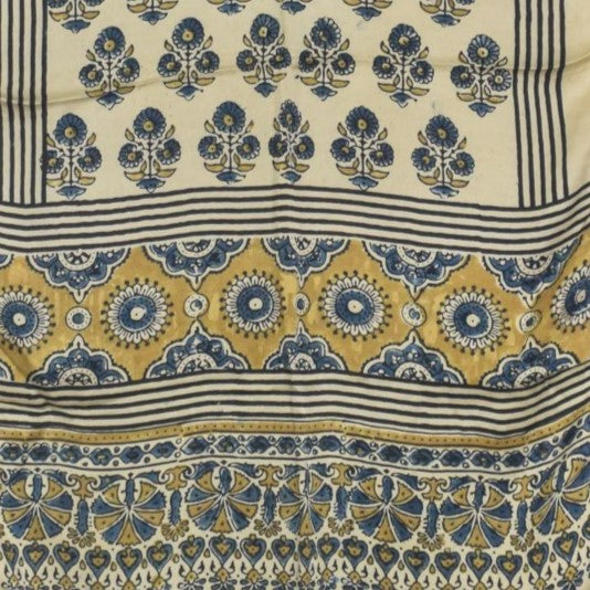 Ajrakh Modal Silk Natural Dye Hand Block Print Stole With Tassels - 2 Mtr Length   -  SKU : AI2783AF