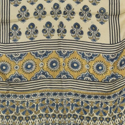 Ajrakh Modal Silk Natural Dye Hand Block Print Stole With Tassels - 2 Mtr Length   -  SKU : AI2783AF