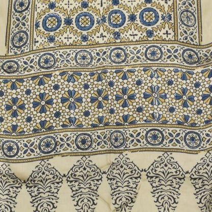 Ajrakh Modal Silk Natural Dye Hand Block Print Stole With Tassels - 2 Mtr Length   -  SKU : AI2783AG