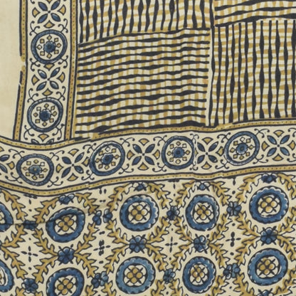 Ajrakh Modal Silk Natural Dye Hand Block Print Stole With Tassels - 2 Mtr Length   -  SKU : AI2783AI
