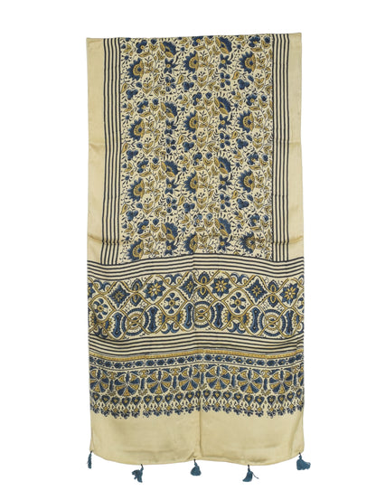 Ajrakh Modal Silk Natural Dye Hand Block Print Stole With Tassels - 2 Mtr Length   -  SKU : AI2783AK