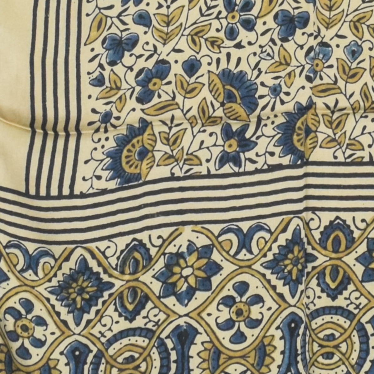 Ajrakh Modal Silk Natural Dye Hand Block Print Stole With Tassels - 2 Mtr Length   -  SKU : AI2783AK