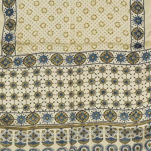 Ajrakh Modal Silk Natural Dye Hand Block Print Stole With Tassels - 2 Mtr Length   -  SKU : AI2783AN