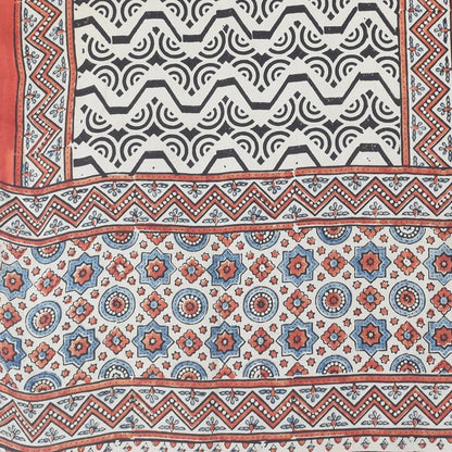 Ajrakh Modal Silk Natural Dye Hand Block Print Stole With Tassels - 2 Mtr Length    -  SKU : EK11A01L