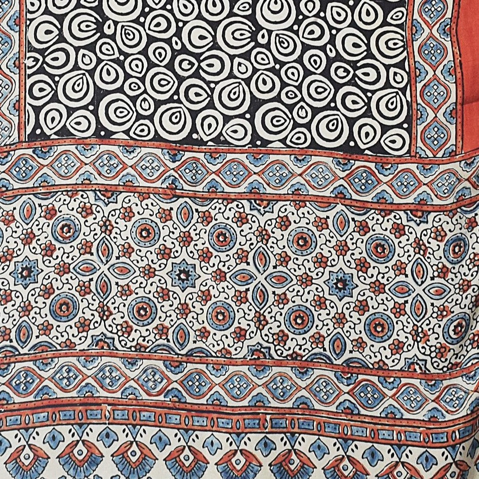 Ajrakh Modal Silk Natural Dye Hand Block Print Stole With Tassels - 2 Mtr Length    -  SKU : EK11A01M