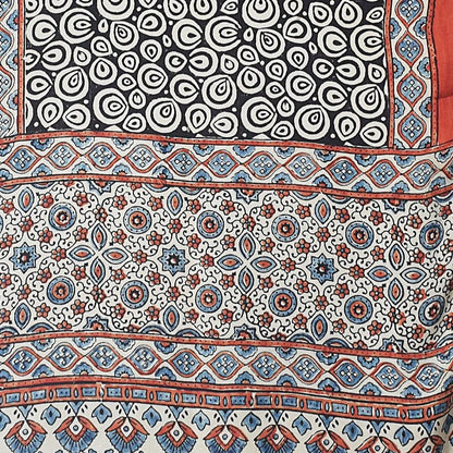 Ajrakh Modal Silk Natural Dye Hand Block Print Stole With Tassels - 2 Mtr Length    -  SKU : EK11A01M