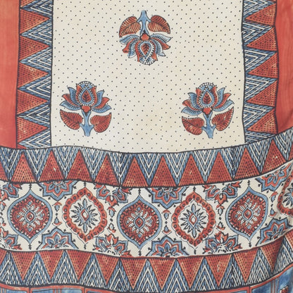 Ajrakh Modal Silk Natural Dye Hand Block Print Stole With Tassels - 2 Mtr Length    -  SKU : EK11A0AB