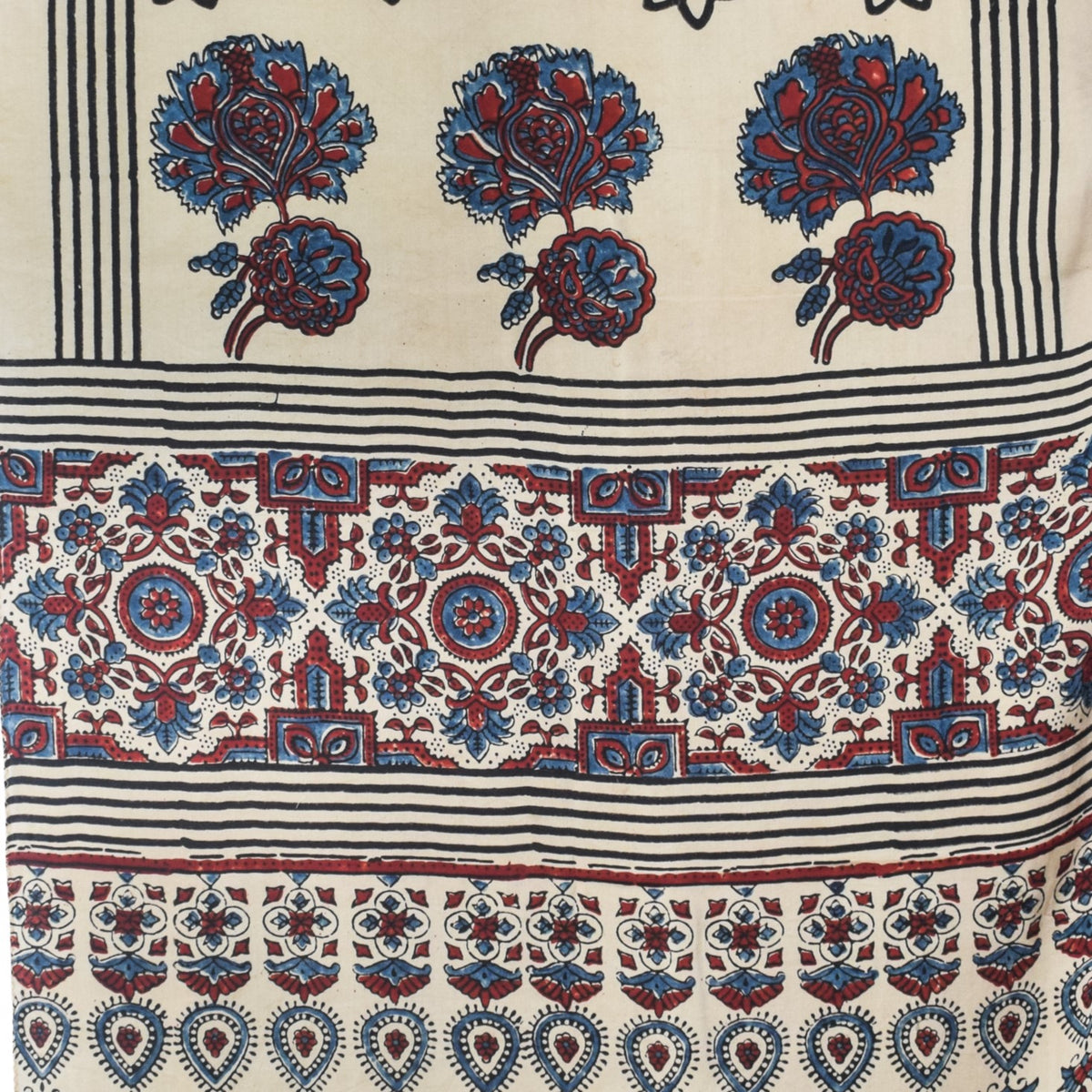 Ajrakh Modal Silk Natural Dye Hand Block Print Stole With Tassels - 2 Mtr Length   -  SKU : EK2890AL