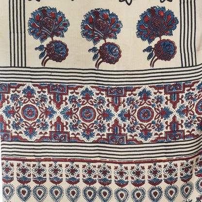 Ajrakh Modal Silk Natural Dye Hand Block Print Stole With Tassels - 2 Mtr Length   -  SKU : EK2890AL
