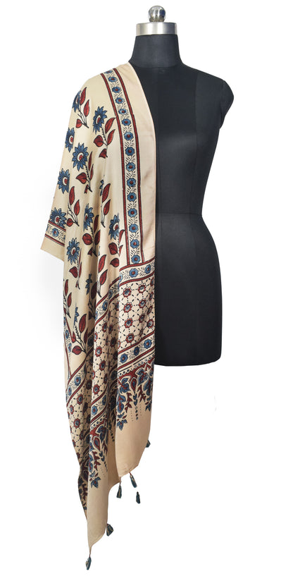 Ajrakh Modal Silk Natural Dye Hand Block Print Stole With Tassels - 2 Mtr Length   -  SKU : EK2890AM