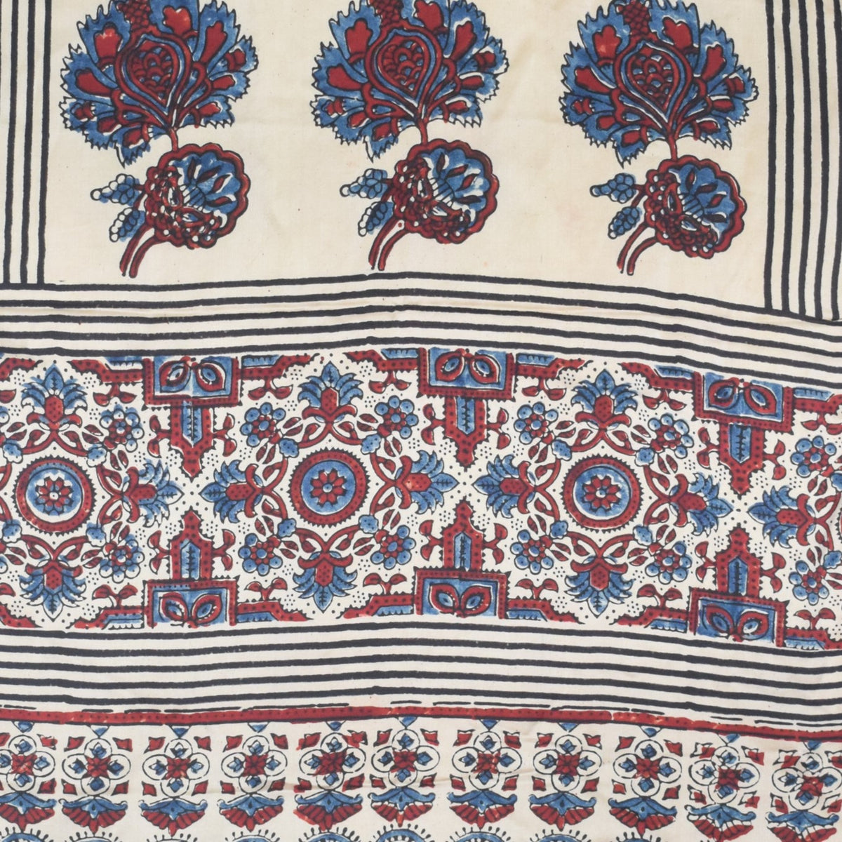 Ajrakh Modal Silk Natural Dye Hand Block Print Stole With Tassels - 2 Mtr Length   -  SKU : EK2890AO