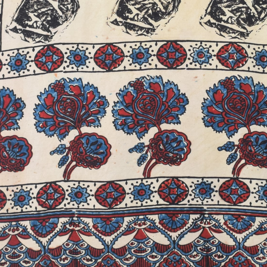 Ajrakh Modal Silk Natural Dye Hand Block Print Stole With Tassels - 2 Mtr Length   -  SKU : EK2890AP
