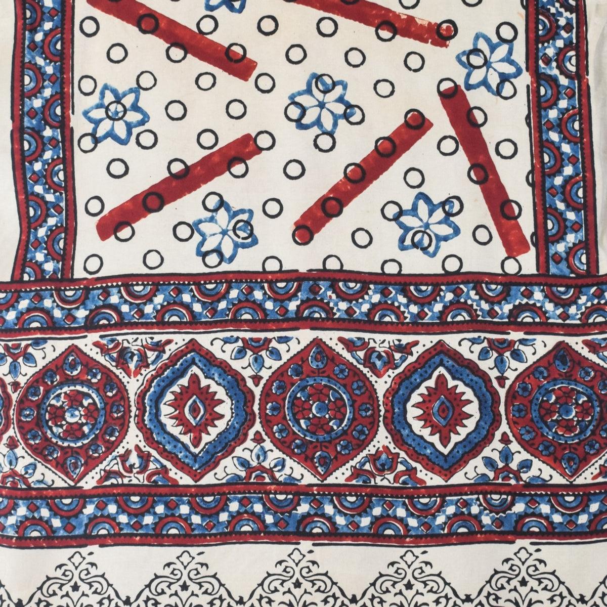 Ajrakh Modal Silk Natural Dye Hand Block Print Stole With Tassels - 2 Mtr Length   -  SKU : EK2890AR