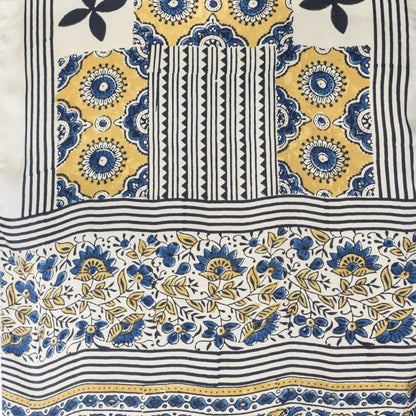 Ajrakh Modal Silk Natural Dye Hand Block Print Stole With Tassels - 2 Mtr Length   -  SKU : EK28901E