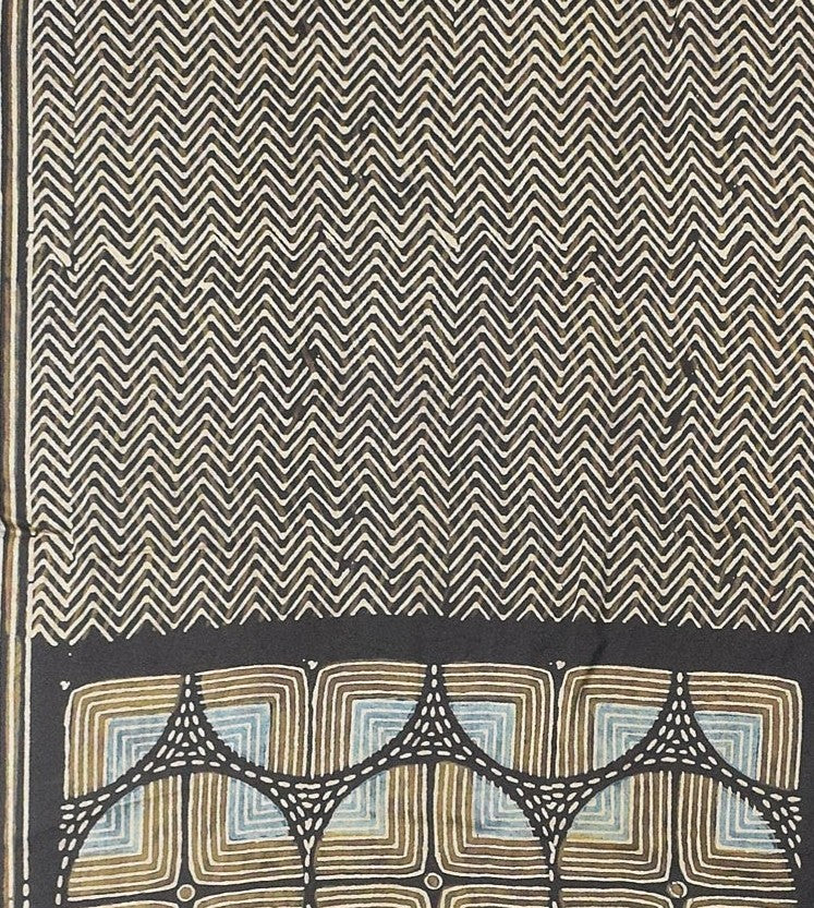 Ajrakh Modal Silk Natural Dye Hand Block Print Stole With Tassels - 2 Mtr Length    -  SKU : AI26901A