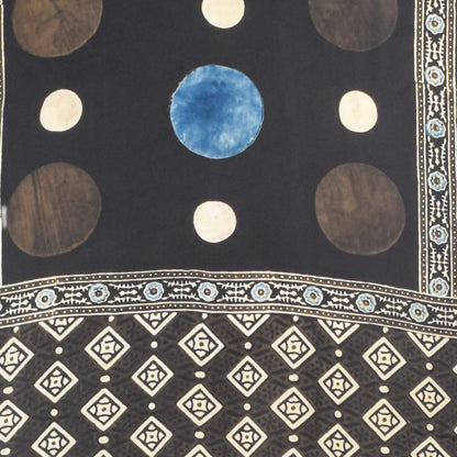 Ajrakh Modal Silk Natural Dye Hand Block Print Stole With Tassels - 2 Mtr Length    -  SKU : AI26901C