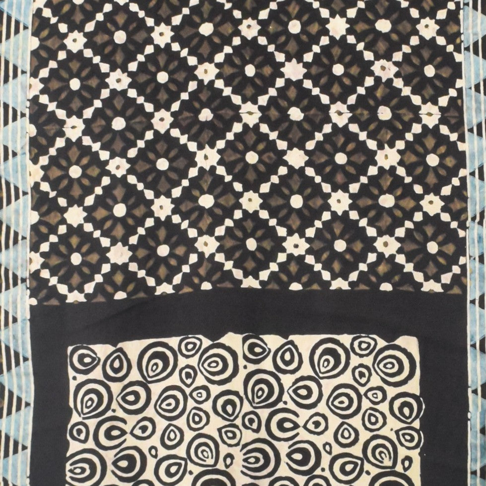 Ajrakh Modal Silk Natural Dye Hand Block Print Stole With Tassels - 2 Mtr Length    -  SKU : AI26901F