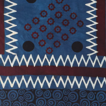 Ajrakh Modal Silk Natural Dye Hand Block Print Stole With Tassels - 2 Mtr Length    -  SKU : AI26901U