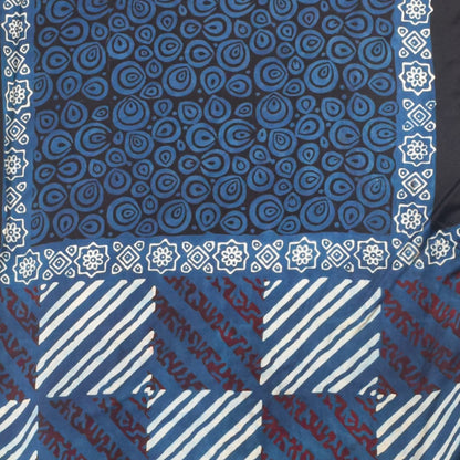 Ajrakh Modal Silk Natural Dye Hand Block Print Stole With Tassels - 2 Mtr Length    -  SKU : AI26901Y