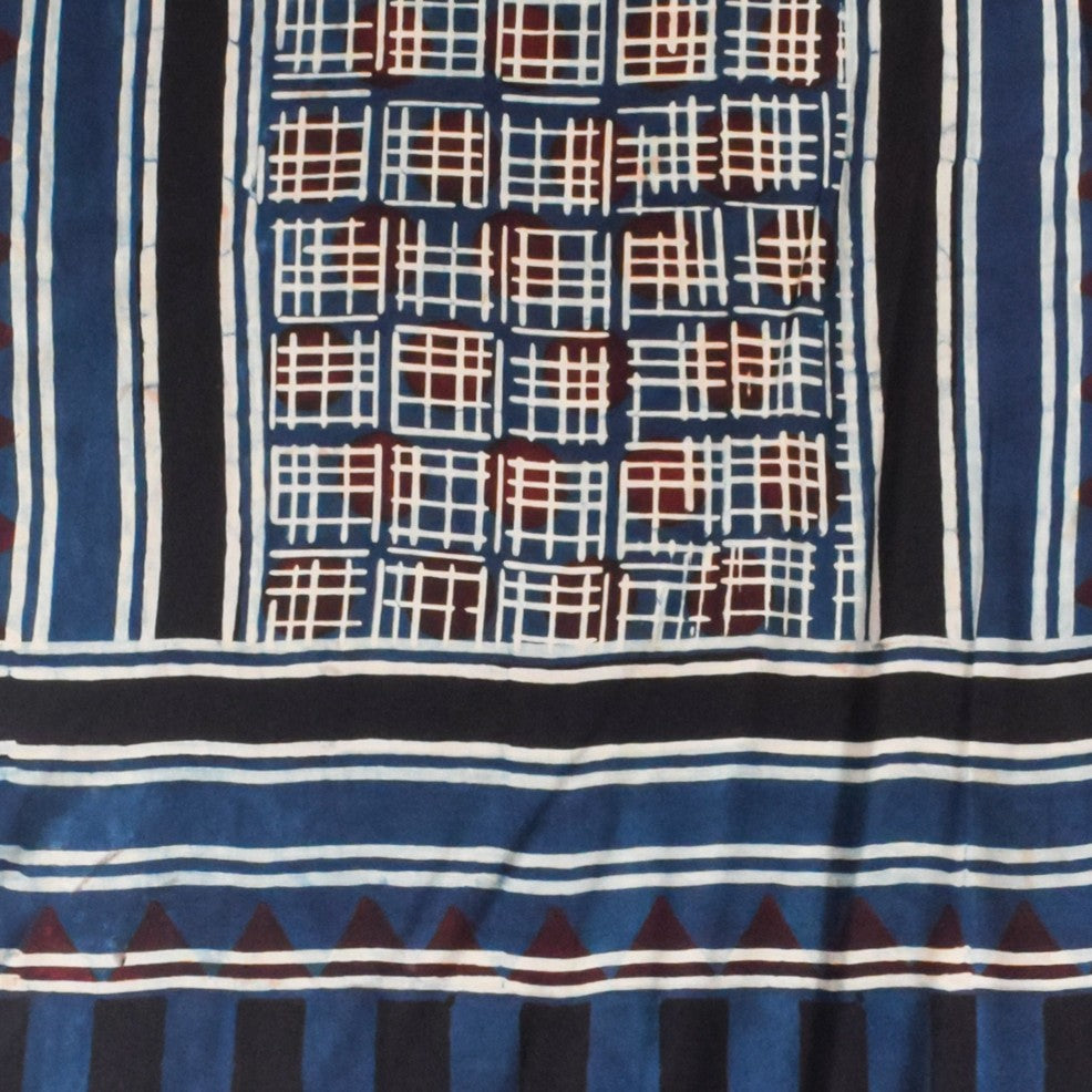 Ajrakh Modal Silk Natural Dye Hand Block Print Stole With Tassels - 2 Mtr Length    -  SKU : AI2690AM