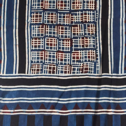 Ajrakh Modal Silk Natural Dye Hand Block Print Stole With Tassels - 2 Mtr Length    -  SKU : AI2690AM