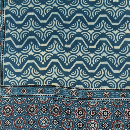 Ajrakh Modal Silk Natural Dye Hand Block Print Stole With Tassels - 2 Mtr Length    -  SKU : EK04B01A