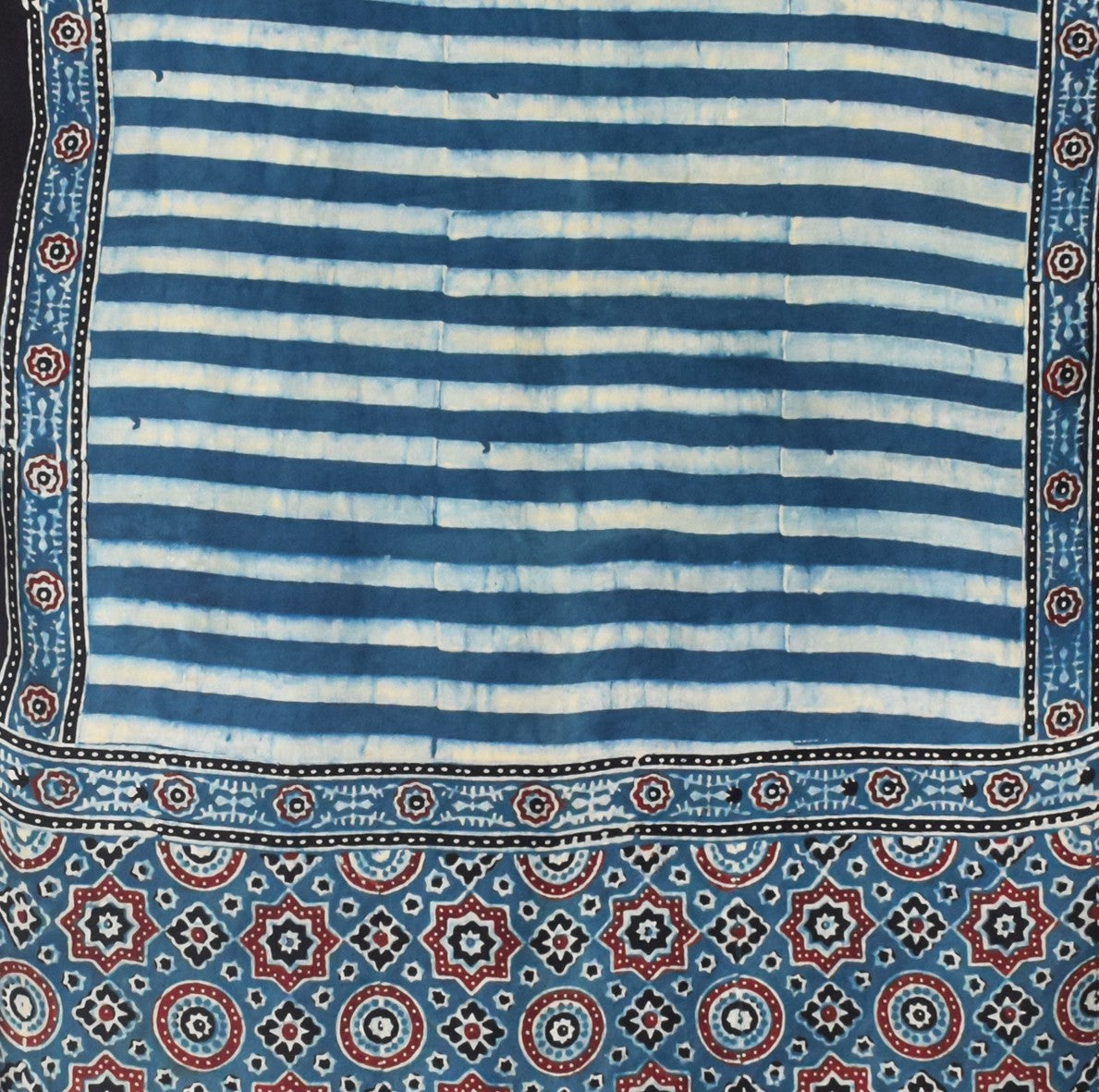 Ajrakh Modal Silk Natural Dye Hand Block Print Stole With Tassels - 2 Mtr Length    -  SKU : EK11A01I