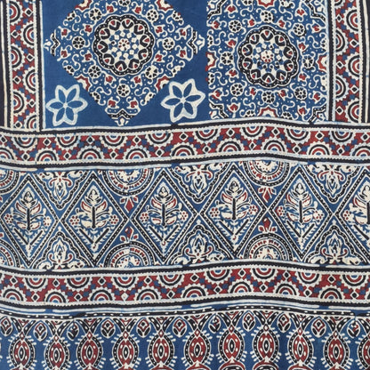 Ajrakh Modal Silk Natural Dye Hand Block Print Stole With Tassels - 2 Mtr Length   -  SKU : EK2890AD