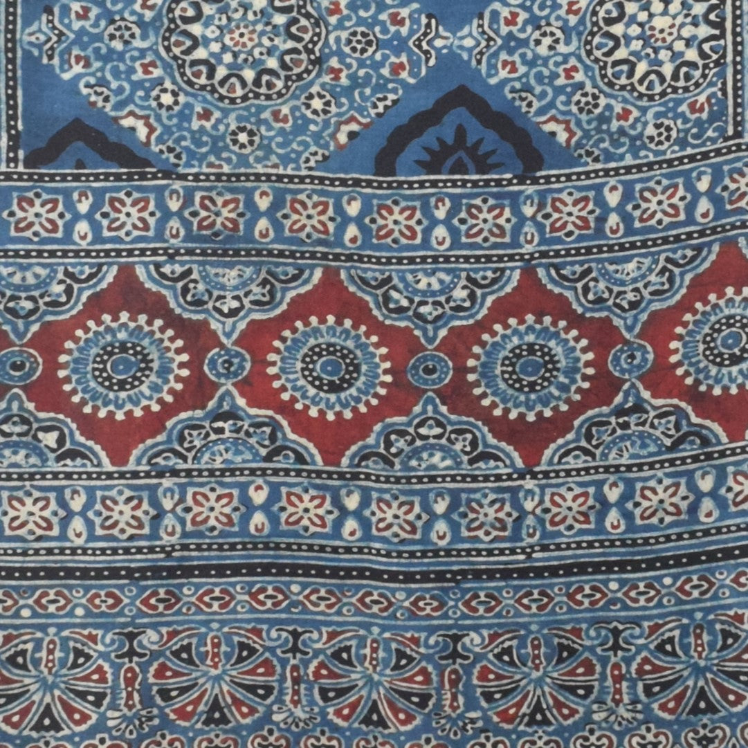 Ajrakh Modal Silk Natural Dye Hand Block Print Stole With Tassels - 2 Mtr Length   -  SKU : EK2890AF