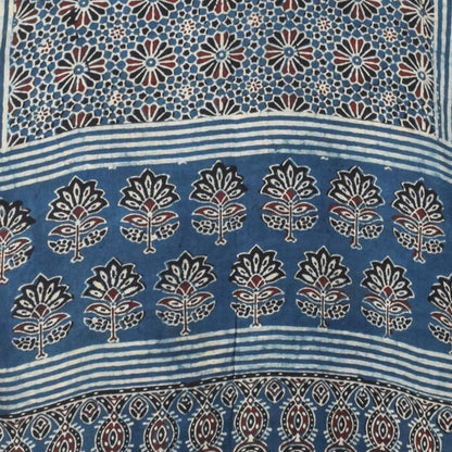 Ajrakh Modal Silk Natural Dye Hand Block Print Stole With Tassels - 2 Mtr Length   -  SKU : EK2890AG