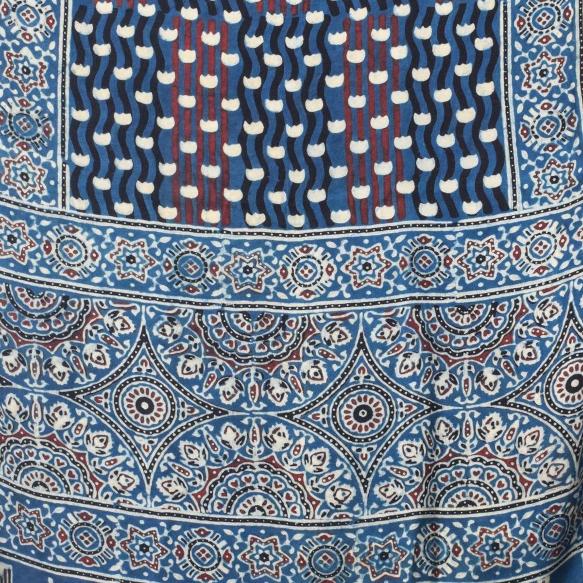 Ajrakh Modal Silk Natural Dye Hand Block Print Stole With Tassels - 2 Mtr Length   -  SKU : EK2890AJ