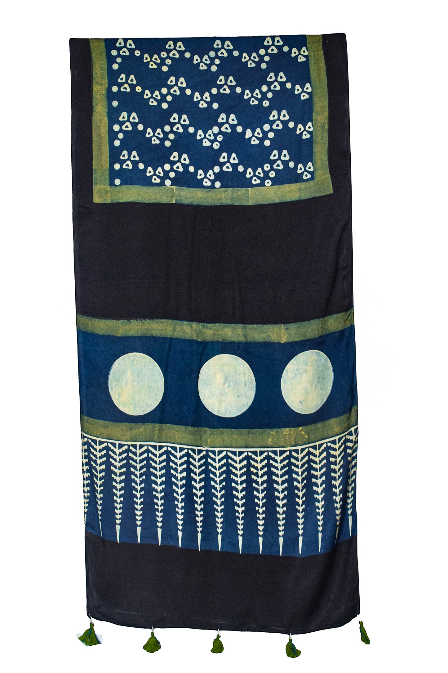 Ajrakh Modal Silk Natural Dye Hand Block Print Stole With Tassels - 2 Mtr Length    -  SKU : AI26901P