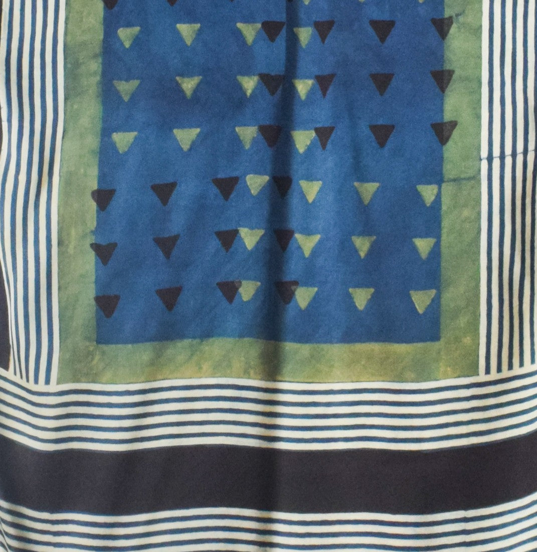 Ajrakh Modal Silk Natural Dye Hand Block Print Stole With Tassels - 2 Mtr Length    -  SKU : AI2690AK