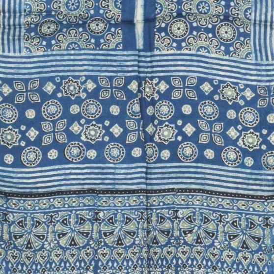 Ajrakh Modal Silk Natural Dye Hand Block Print Stole With Tassels - 2 Mtr Length   -  SKU : AI2783AA