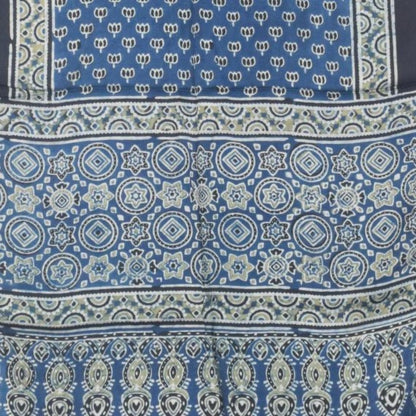 Ajrakh Modal Silk Natural Dye Hand Block Print Stole With Tassels - 2 Mtr Length   -  SKU : AI2783AC
