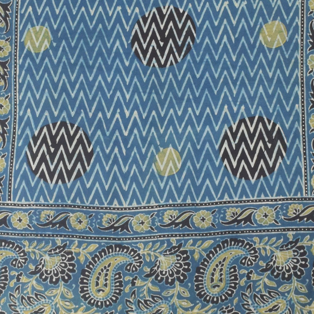 Ajrakh Modal Silk Natural Dye Hand Block Print Stole With Tassels - 2 Mtr Length    -  SKU : EK11A01D