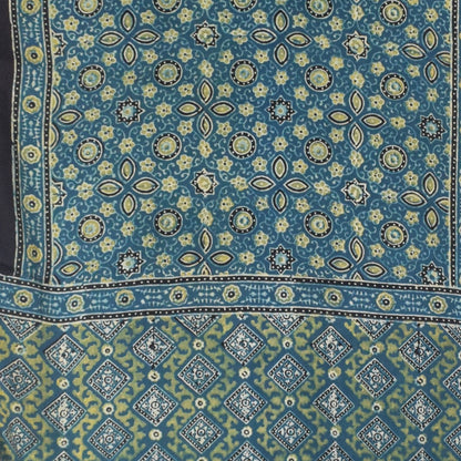 Ajrakh Modal Silk Natural Dye Hand Block Print Stole With Tassels - 2 Mtr Length    -  SKU : EK11A01H