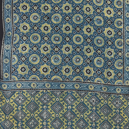 Ajrakh Modal Silk Natural Dye Hand Block Print Stole With Tassels - 2 Mtr Length    -  SKU : EK11A01U