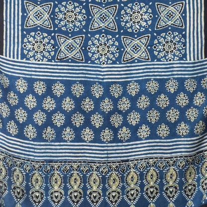 Ajrakh Modal Silk Natural Dye Hand Block Print Stole With Tassels - 2 Mtr Length   -  SKU : EK28901P