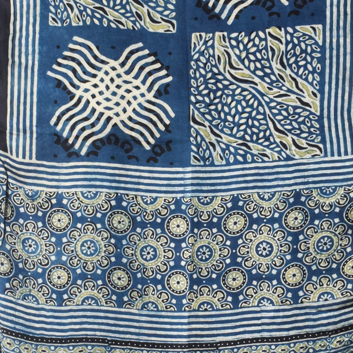 Ajrakh Modal Silk Natural Dye Hand Block Print Stole With Tassels - 2 Mtr Length   -  SKU : EK28901Q