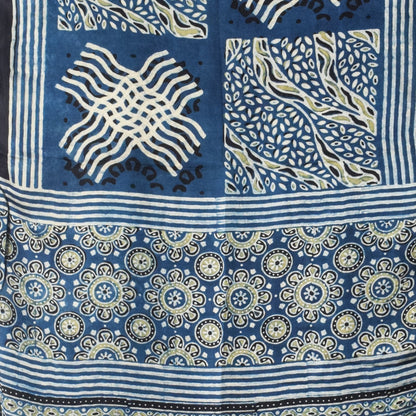 Ajrakh Modal Silk Natural Dye Hand Block Print Stole With Tassels - 2 Mtr Length   -  SKU : EK28901Q