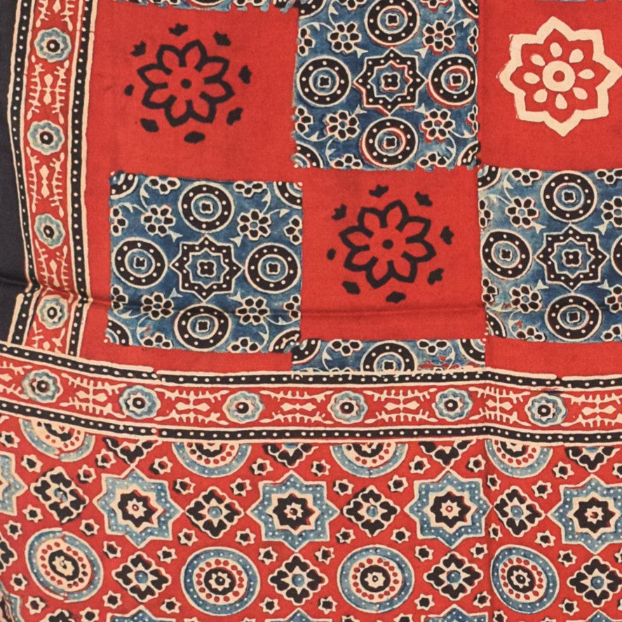 Ajrakh Modal Silk Natural Dye Hand Block Print Stole With Tassels - 2 Mtr Length    -  SKU : AI18702E