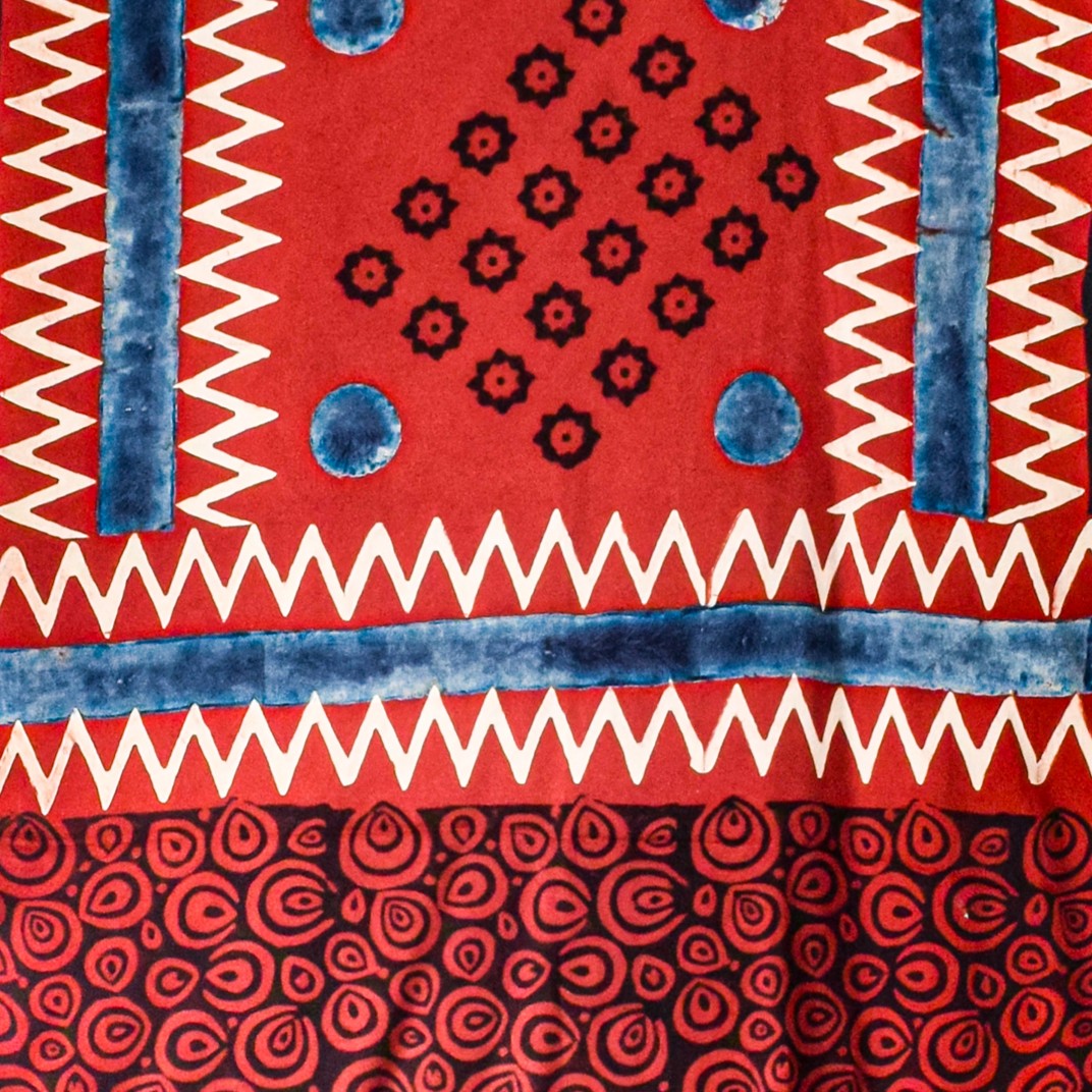 Ajrakh Modal Silk Natural Dye Hand Block Print Stole With Tassels - 2 Mtr Length    -  SKU : AI2690AC