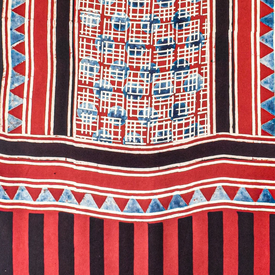Ajrakh Modal Silk Natural Dye Hand Block Print Stole With Tassels - 2 Mtr Length    -  SKU : AI2690AD