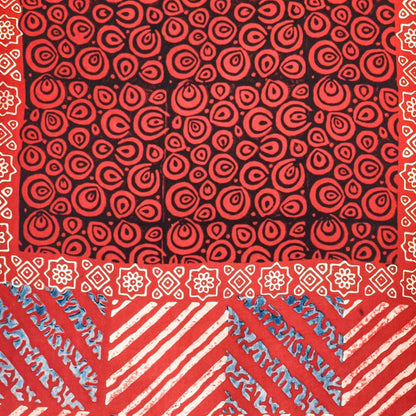Ajrakh Modal Silk Natural Dye Hand Block Print Stole With Tassels - 2 Mtr Length    -  SKU : AI2690AF