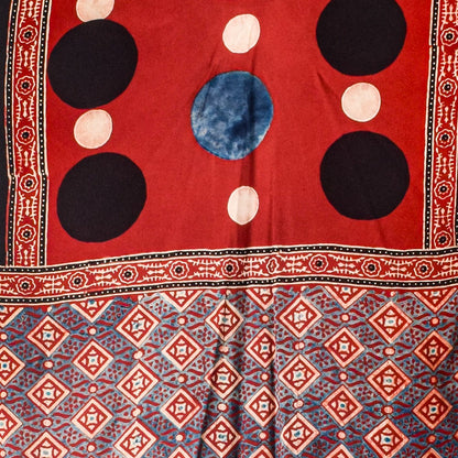 Ajrakh Modal Silk Natural Dye Hand Block Print Stole With Tassels - 2 Mtr Length    -  SKU : AI2690AG