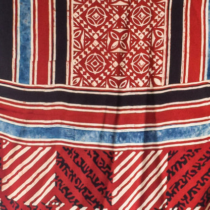 Ajrakh Modal Silk Natural Dye Hand Block Print Stole With Tassels - 2 Mtr Length    -  SKU : AI2690AI