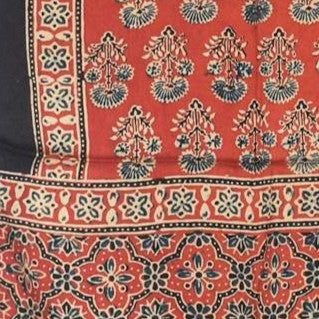 Ajrakh Modal Silk Natural Dye Hand Block Print Stole With Tassels - 2 Mtr Length   -  SKU : AI2783AP